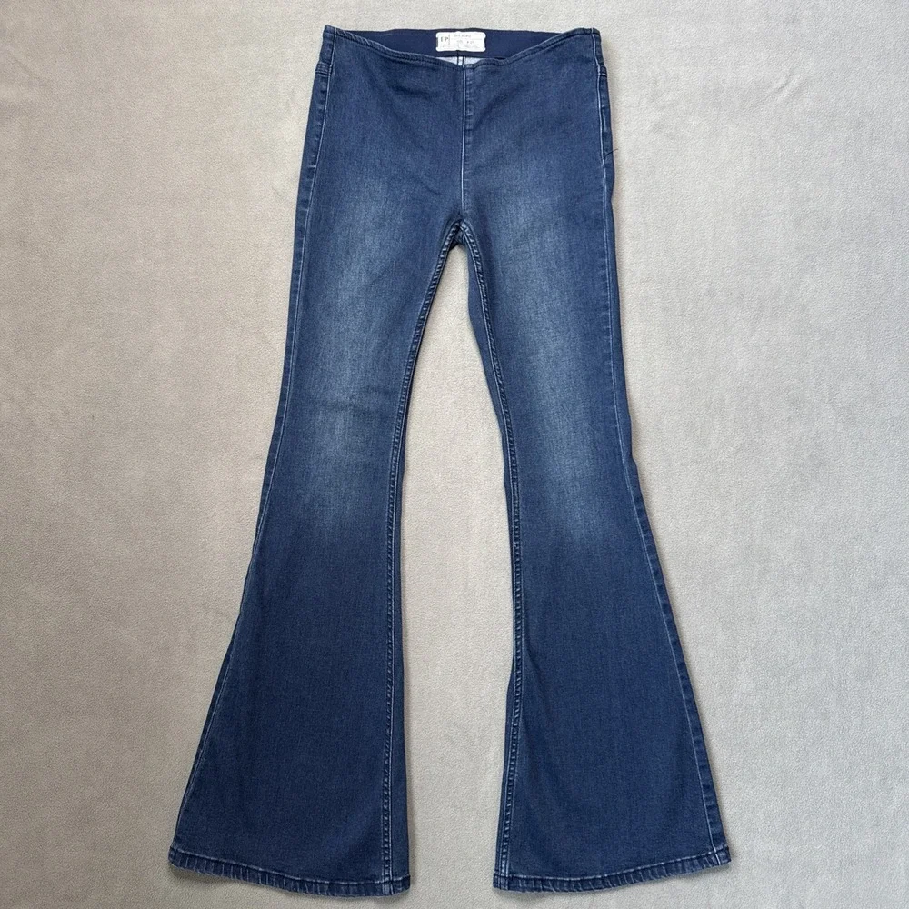 Free‎ People Jeans Womens 27 Blue Indigo Flare Low Rise Pull On Retro 70s Denim